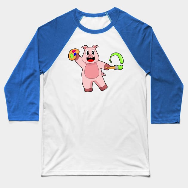 Pig Painting Paint brush Color Baseball T-Shirt by Markus Schnabel
